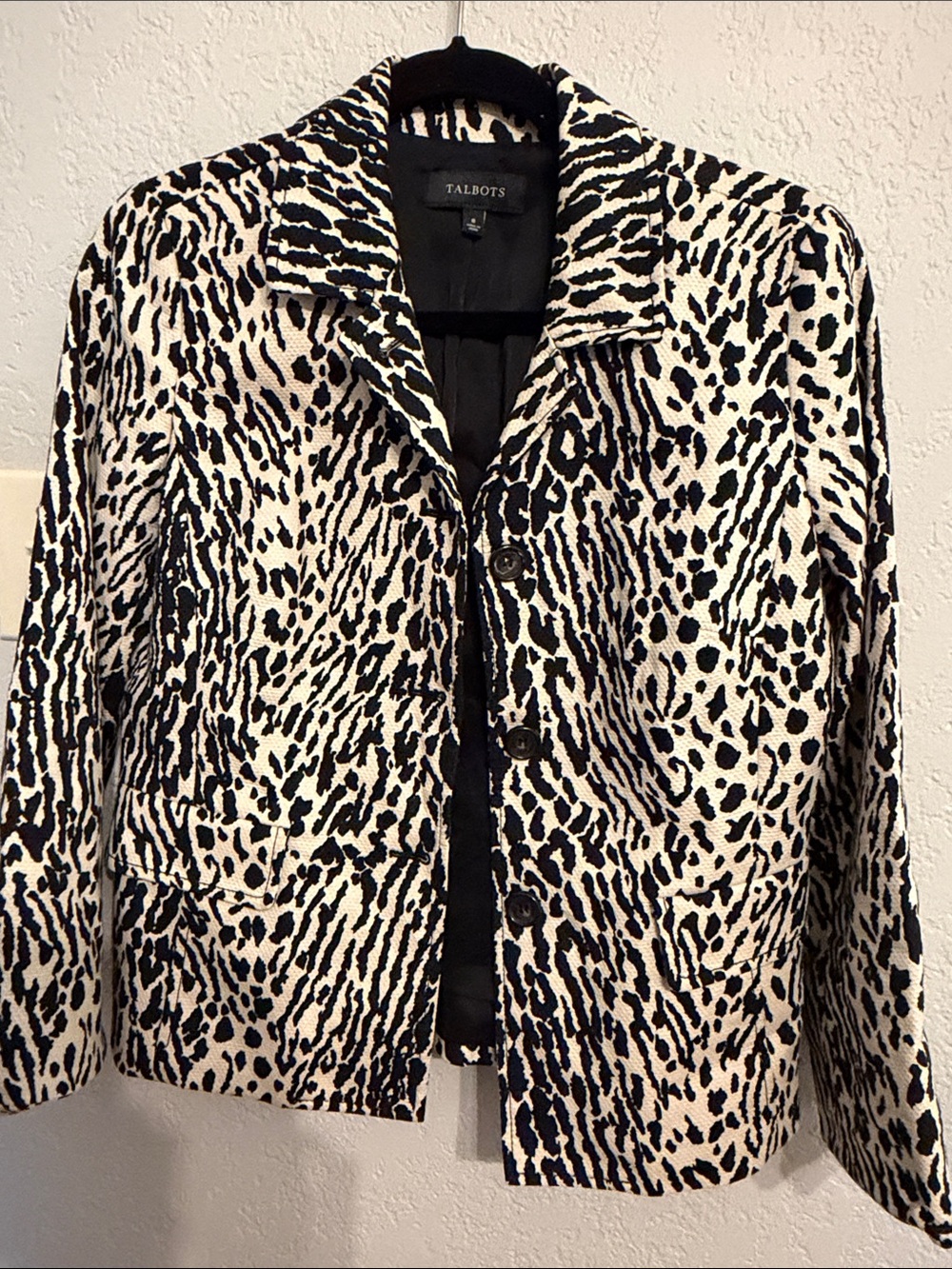 Talbots Black and Cream Animal-Print Blazer Size 8 with Matching Pencil Skirt